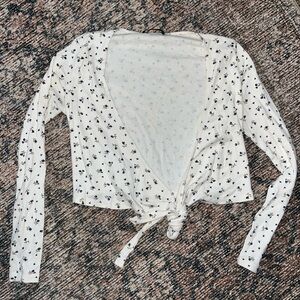 Brandy Melville White Floral Tie-Front Blouse